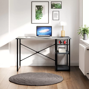 Bureau de jeu noir avec étagères de rangement, structure métallique, table de travail pour la maison ou le bureau - Product Image 4