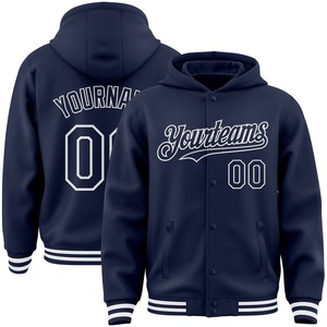 Vente en gros dans l'industrie directe de bombardier décontracté pour l'hiver personnalisé noir gris veste à capuche Varsity Letterman à snap complet - Product Image 3