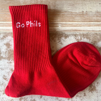 Vente en gros de chaussettes de sport décontractées en coton respirant, antibactériennes et antidérapantes, design équipe de baseball Go Phils Philly, fabriquées au Vietnam