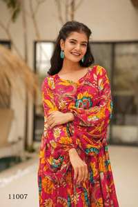 Présente cette superbe collection de robes entièrement flairées à imprimé numérique Ethnic Wear Half INNER Attached Heavy Crepe - Product Image 2