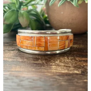 Rickell & Glendora Booqa Zuni Made Spiny Oyster and Sterling Silver Inlay Cuff Bracelet - Product Image 5