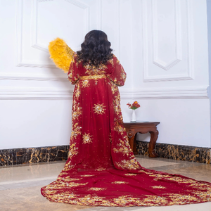 Nouveau Design Somalien Traditionnel Violet Mariage Dirac De Mariée Avec Perles D'or Travail À La Main Pour Les Femmes Musulmanes Somaliennes Ensemble De Dirac De Mariée - Product Image 5