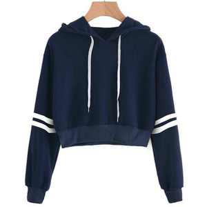Sur mesure femmes coton polaire pull sweat à capuche courte Chic Streetwear haut court à capuche pour jeunes dames sweat à capuche court - Product Image 1