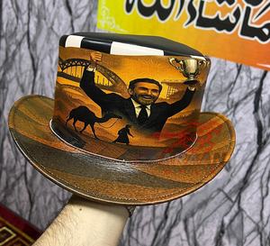 Sombrero de Copa de Cuero Pintado a Mano Personalizado, Sombrero de Vaquero Occidental Vintage, Cuero Genuino de Primera Calidad, Suministro de Fábrica OEM - Product Image 2