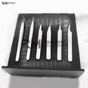 RMI Eyelash Tweezers Private Label <b>Black</b> Plasma Tip And White Powder Coated Color And <b>Black</b> Color Magnetic Tile For Tweezer <b>Hold</b> - Product Image 5