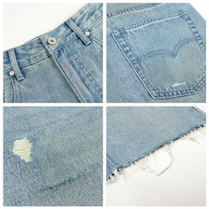 Streetwear bleu longueur genou Cargo Denim Shorts personnalisé qualité lavage déchiré ourlet décontracté rétro hommes avec poche - Product Image 4