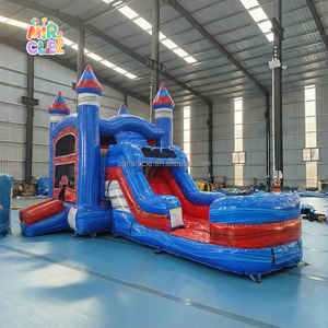 <span class=keywords><strong>Château</strong></span> <span class=keywords><strong>Gonflable</strong></span> Commercial Wet Dry avec Toboggan et Piscine Rouge Bleu Combo pour Fêtes - Product Image 2