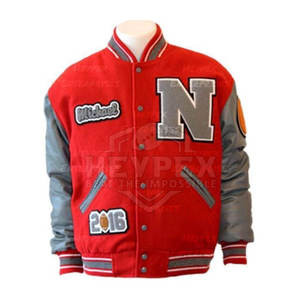 Chaqueta universitaria personalizada de alta calidad para hombre, Mangas de cuero con cuello levantado bordado para invierno, chaqueta de béisbol con letras MOQ bajo - Product Image 1