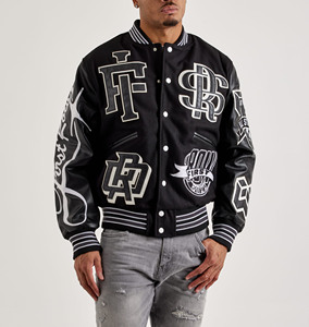 Chaqueta Universitaria de Alta Calidad para Hombre, Parches Bordados de Cuero Personalizados, Chaqueta Universitaria de Béisbol con Mangas de Cuero Auténtico y Frente de Lona - Product Image 2