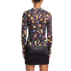 Fabricante de ropa de mujer Tops de encaje fruncidos florales Camisas de manga larga con cuello redondo Estilo de Jersey Top de ajuste regular para mujer - Product Image 5