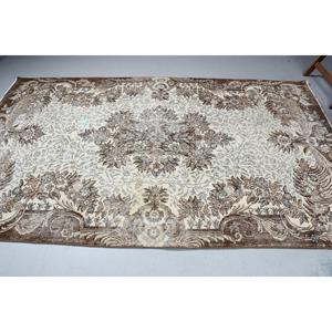 5.1x8.5 ft Rug, Turkish Rug, Vintage <b>Brown</b> <b>Wool</b> Check Rug - Product Image 4