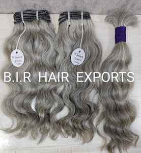 Extensiones de Cabello Humano Natural de Doble Trama de 26 Pulgadas, Estilo Templo del Sur de la India, Color Gris Liso, Paquete al por Mayor - Product Image 2