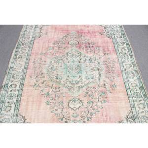 พรมวินเทจตุรกีขนาดใหญ่ 5.3x8.5 ฟุต พรมขนสัตว์สีชมพู - Product Image 5