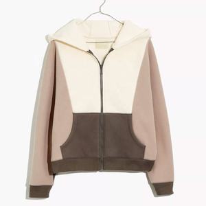 100% algodón streetwear patchwork cremallera Sudadera con capucha logotipo personalizado bordado logotipo impreso sudaderas con capucha transpirable crop top mujeres suéteres - Product Image 1