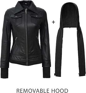 Veste en cuir d'agneau à capuche personnalisée pour femmes, vêtements d'extérieur élégants et confortables avec capuche amovible, motif solide tissé - Product Image 4