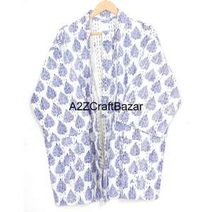 A2ZCraftBazar Veste kimono matelassée réversible en coton 100% imprimé à la main avec des motifs floraux, boutons recouverts - Design indien d'automne - Product Image 5