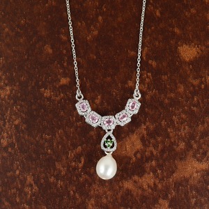 Timaniyas 925 Sterling Silver Necklace for Girls Freshwater Pearl Cubic Zircon <b>Stone</b> with Diamond Jewelry For Engagement Wedding - Product Image 1