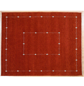 Alfombra de Lana Gabbeh Roja, Tejida a Mano, Decoración Bohemia Cottagecore, Color Rojo Óxido, 8x10, Alfombra Grande para Piso, Hogar Acogedor - Product Image 1