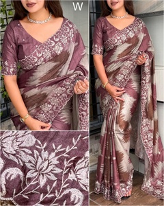 ผ้าไหมทัสเซอร์ลายชาติพันธุ์แบบใหม่ล่าสุด พร้อมขอบปักลายสวยงาม มีสินค้าในสต็อก เหมาะสำหรับงานแต่งงาน ผู้หญิงอินเดีย - Product Image 2