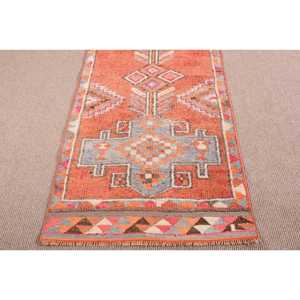 Tapis vintage 3x11,8 pieds, tapis turc, tapis en laine unie orange - Product Image 5