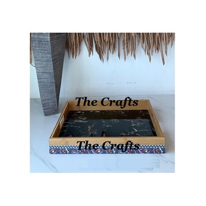 Bandeja de servicio de color negro de hierro de diseño atractivo con asas de metal dorado Bandeja decorativa para el hogar y artículos de hotel en la India - Product Image 5