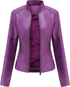 Pour la couleur coupe-vent respirant classique femmes Zip décontracté en cuir Bomber veste hiver fini - Product Image 6
