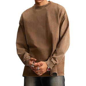 Sudaderas con capucha lavadas con ácido y logotipo personalizado sudaderas 100% algodón de rizo francés Sudaderas con cuello redondo y hombros caídos al por mayor a precio barato - Product Image 2