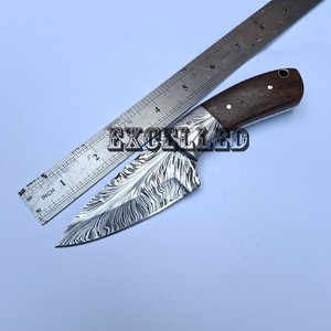 Couteau à peau en acier Damas à motif plume, lame fixe, pour la chasse, l'extérieur et la survie, avec manche en bois, vente chaude - Product Image 5