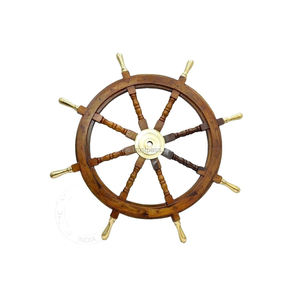 <b>36</b> Inch Natural Wood & Solid Brass Handmade Nautical Ship Wheel with <b>8</b> Brass Spokes Brown Polish Finish Home Office Wall Decor - Product Image 3