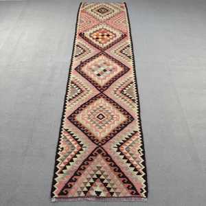 Turkish 2.8x12 ft Rug, Vintage <b>Runner</b> Rug, <b>Red</b> Floral Rug - Product Image 1