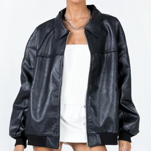Veste bomber moto oversize pour femme Hirigin, veste en simili cuir, fourrure en cachemire, fermeture éclair, veste de motard pour le printemps - Product Image 5