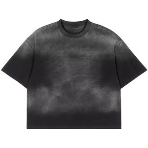 เสื้อยืดโอเวอร์ไซส์สีดำผ้าฝ้าย แขนสั้น คอกลม ทรงบ็อกซ์ สไตล์ลำลองสำหรับผู้ชาย สีพื้น ย้อมสีทั้งตัว เหมาะสำหรับสตรีทแวร์ - Product Image 1