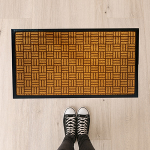 พรมเช็ดเท้าพีวีซีกลางแจ้งขนาด70x40ซม. พรมทางเข้าสีเทาน้ำตาล/มีความหนา7มม. และลายตารางหมากรุก/อิฐ/ลายดอกไม้ทนทาน - Product Image 3