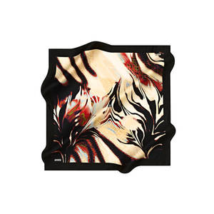 Cotton Handkerchief Scarf with Custom Bow Pattern in Black and Beige - Product Image 1