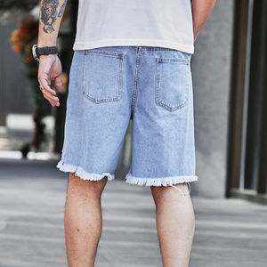 Shorts Vaqueros Desgastados de Cintura Media para Hombre, Personalizados OEM, Jorts Rotos con Corte Recto, 100% Algodón, Bordado 3D, Ecológicos - Product Image 2