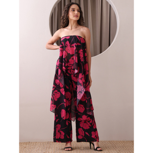 Vestido Georgette ajustado y acampanado de poliéster con cuello cuadrado sin mangas estilo estampado floral dobladillo acampanado con frunces de volantes - Product Image 4