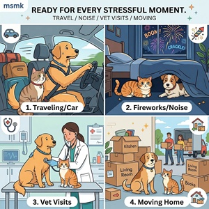 Polvo Calmante con L-Triptófano para Perros y Gatos, Suplemento para el Alivio del Estrés con Lactoferrina para Viajes y Fuegos Artificiales, 2g*7 Sobres/Caja - Product Image 4