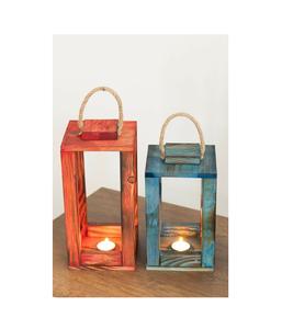 Lanterne à bougie personnalisée en bois et verre poli Bougeoir moderne menorah élégante en bois pour la décoration de Noël - Product Image 1