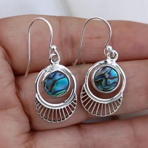 Abalone <b>Earrings</b>, Sterling Silver Paua Shell <b>Dangle</b> Drop Jewelry - Product Image 3