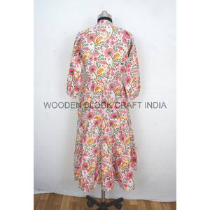 Vestido Maxi Casual de Algodón Puro Tejido con Estampado Indio para Mujer y Niña, Cintura Natural, Verano, Venta al por Mayor, Estilo Bohemio Vintage - Product Image 6