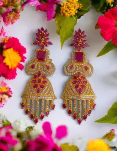 Gioielli di moda indiana di tendenza bella moda fatti a mano dualtone pietra cerchio orecchini a bottone per ragazze e donne