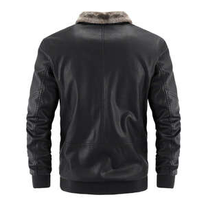 Luxury Winter <b>Sheep</b> <b>Skin</b> Leather Men's Stand Collar Bomber <b>Jacket</b> with Front Logo for Bulk Orders - Product Image 2