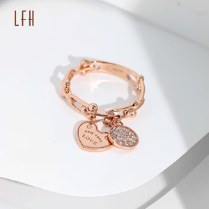 AU750饰品批发玫瑰金戒指心形吊坠戒指18k金链心形戒指女性oro 18k原装 - Product Image 3