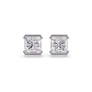Boucles d'oreilles clous chic en diamant taille princesse semi-serties, 0,40 ct, diamant de laboratoire en platine pour mariage - Product Image 3