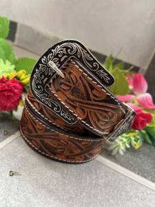 เข็มขัดหนังสีน้ำตาลพร้อมหัวเข็มขัดทองแดงปรับความยาวได้กว้าง5ซม. เครื่องมือทำด้วยมือดีไซน์ใหม่ - Product Image 3