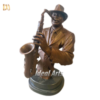 Idéal Arts Antique Oeuvre Petit Laiton Bronze Jazz Musicien Statue Saxophone Joueur Sculpture pour Hôtel Bar Jardin Décor