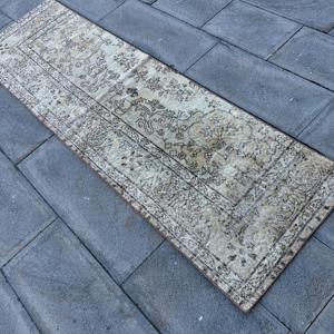 Turkish Vintage Rug 2.2x7.3 ft (66x221 cm), <b>Brown</b> <b>Wool</b> Rug - Product Image 4