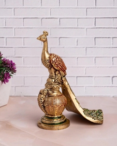 Pièce décorative en laiton antique en forme de paon - 6 pouces de hauteur Décoration d'intérieur dorée Style moderne Décoratif - Product Image 2