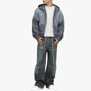 Chaqueta con Capucha y Cremallera para Hombre con Detalles de Tachuelas, Forro Polar Suave, Ropa Deportiva Informal, Fabricación de Ropa - Product Image 1