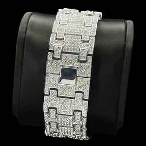 Elegante reloj de cuarzo con diamantes de laboratorio para hombre, lujo, helado, brillante, 925, banda plateada, esfera analógica, cristal, estilo Hip Hop antiguo, encanto - Product Image 5